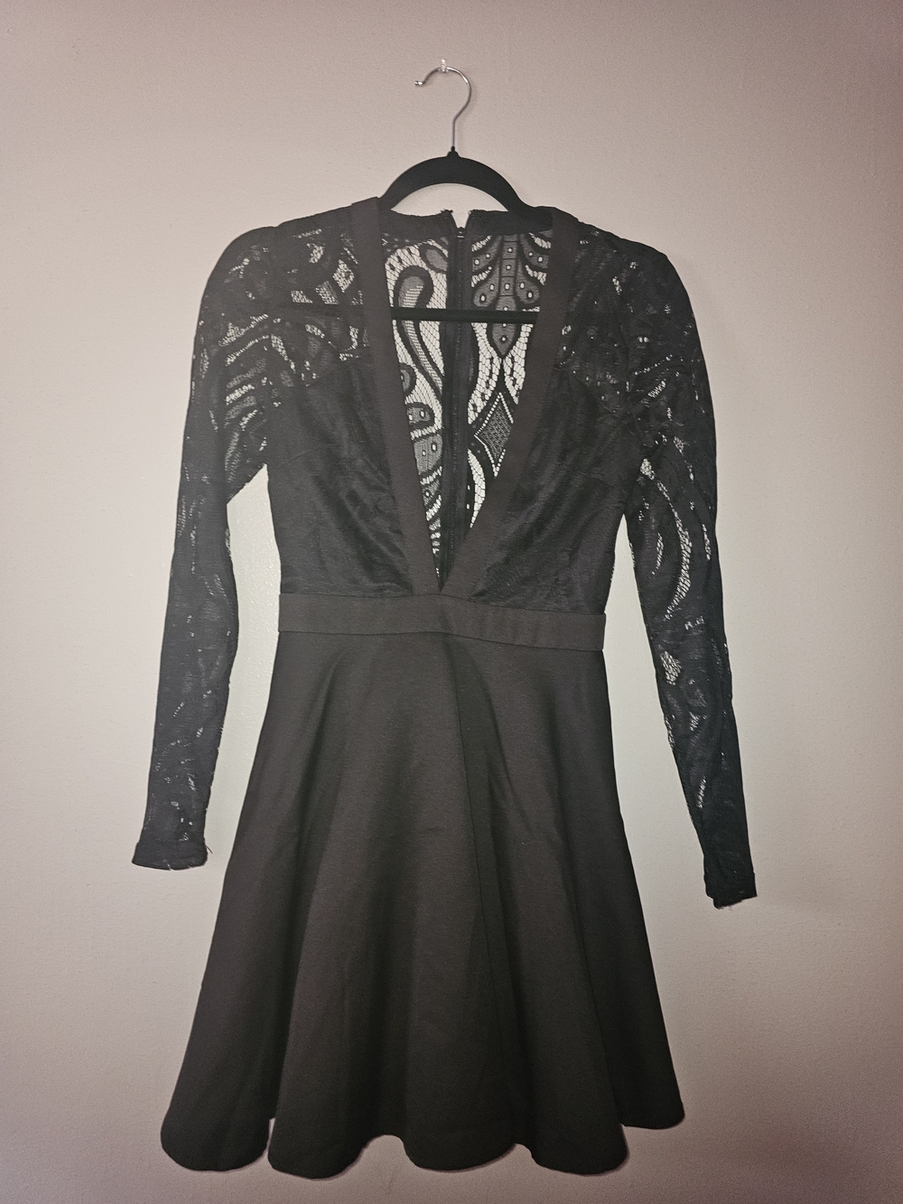 Missguided Black Lace Long-Sleeve Fit & Flare Dress